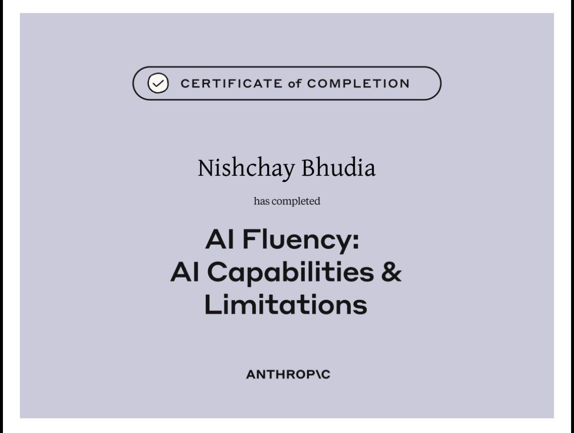 Certificate of completion — AI Fluency: AI Capabilities and Limitations, Anthropic