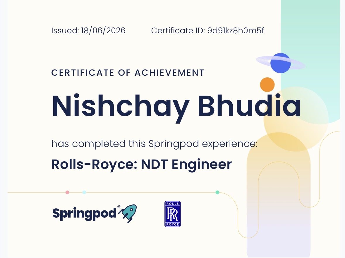 Certificate of achievement — Rolls-Royce: NDT Engineer, via Springpod